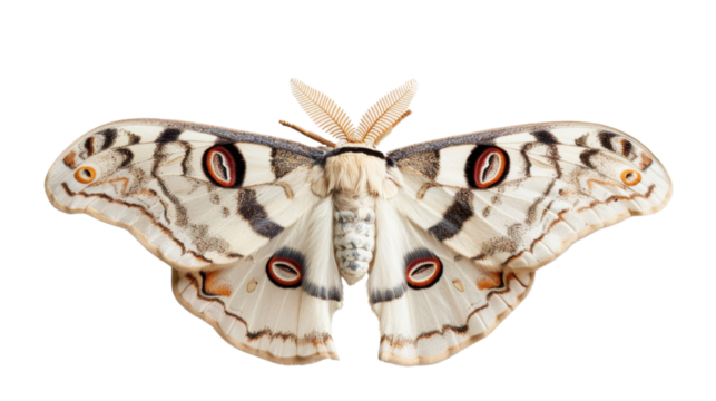Giant silk moth showing wings and antennae on transparent background