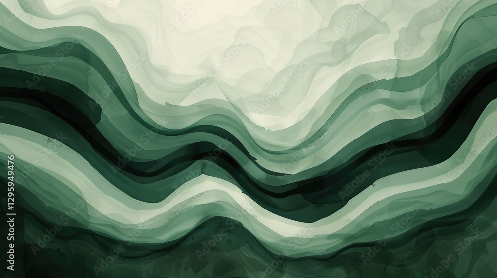 Poster abstract flowing green and beige waves on a light background. digital artwork of wavy pattern with g