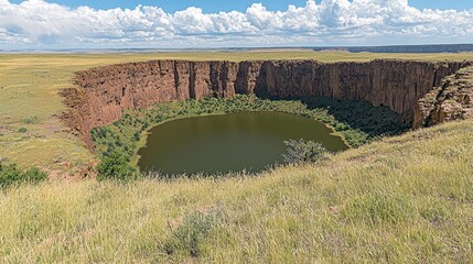 Scenic View of Antelope Canyon Surrounded by Colorful Rock Formations and Vibrant Green Landscape