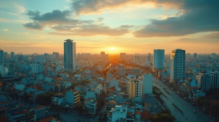 Obraz premium Sunset Cityscape Aerial View