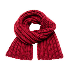 A close-up view of a vibrant red knitted scarf, featuring a classic ribbed pattern