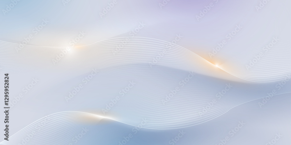 Aufkleber Abstract soft white, gold wave line pattern and texture on light gray gradient background. Vector element smooth line design. Digital technology concept for luxury business template, banner background