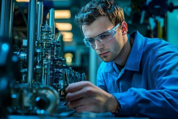 Factory Worker Conducting Rigorous Quality Check on Standard Equipment