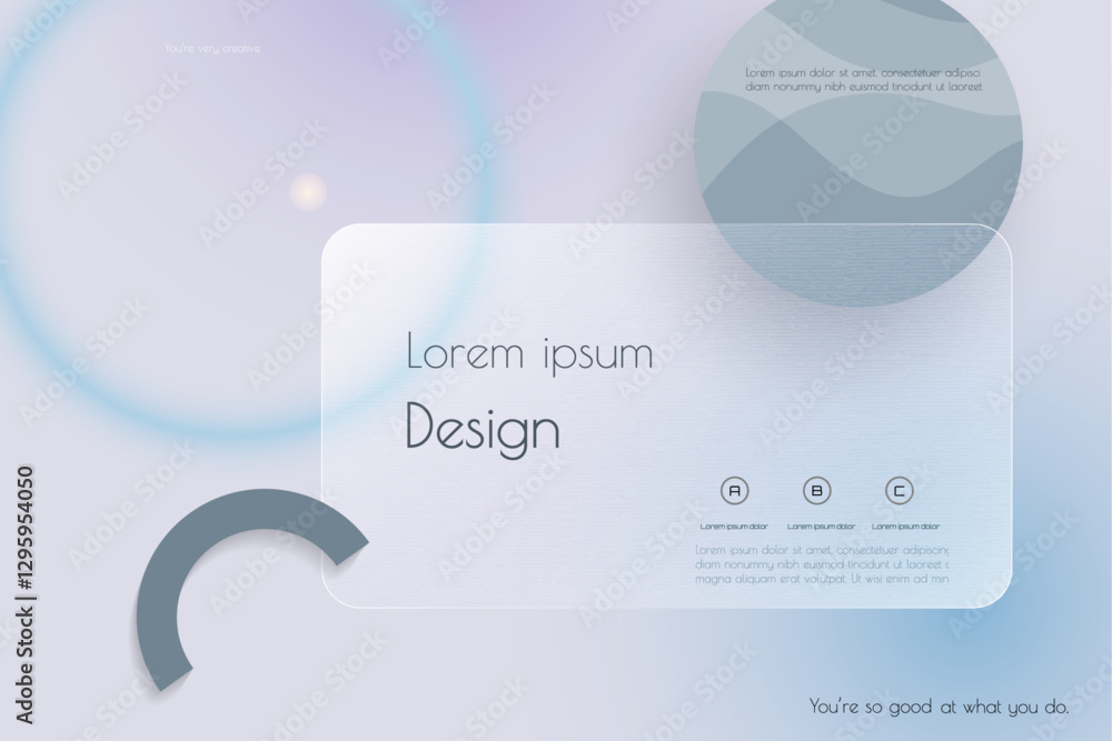Poster Abstract transparent glass. Element with blur geometric, circle shape, gradient color background. Modern vector design. Creative Glass morphism for business landing page, banner, poster template