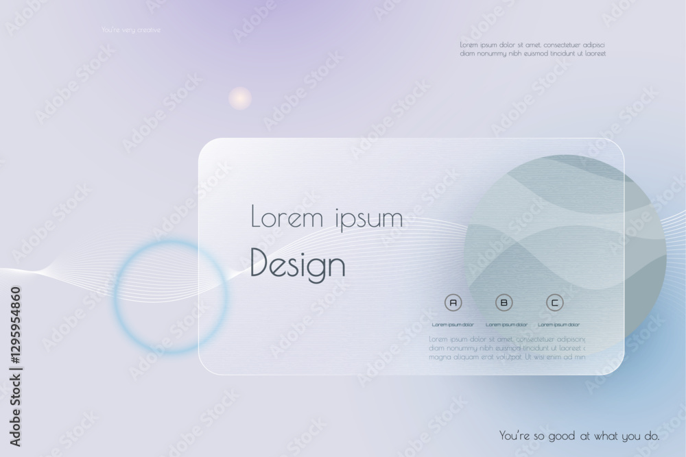 Poster abstract transparent glass. element with blur geometric, circle shape, gradient color background. mo