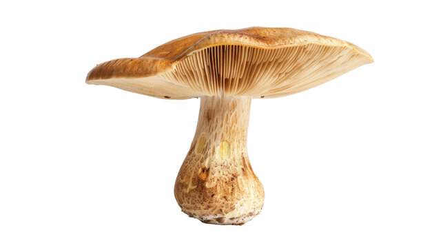 Saffron milk cap mushroom with transparent background, showing gills and stem