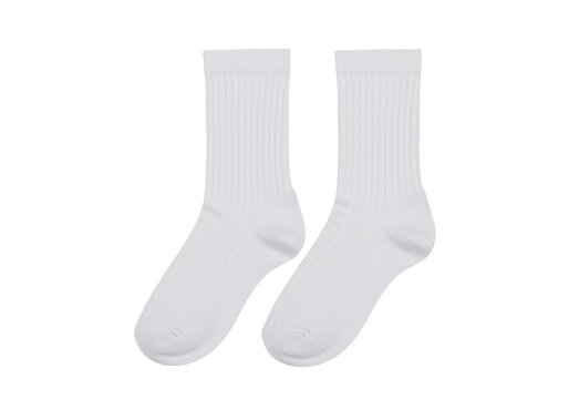 Isolated Pair of White Cotton Socks with Ribbed Texture