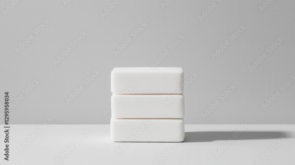 Aufkleber three white foam blocks stacked on a solid surface with shadow