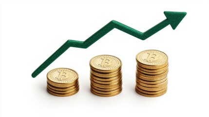 Rising Cryptocurrency Value Illustrated with Bitcoin Coins and Graph