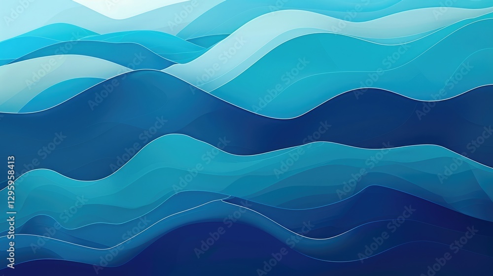 Poster abstract blue and white wave layers. modern digital design of ocean wave with blue and white color w