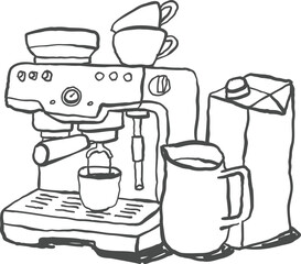 Hand-drawn espresso machine illustrations, hand sketched design