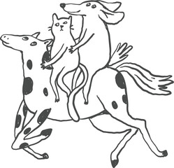 whimsical hand-drawn fantasy illustrations, baby shower, simple outline animals