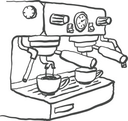 Hand-drawn espresso machine illustrations, hand sketched design