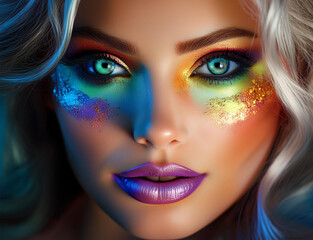 Frau, Gesicht, Kosmetik, Glitzer, Make up