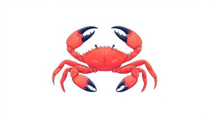 An illustrated red crab with black tipped claws on white background