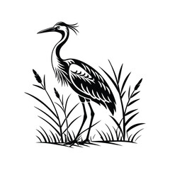 Vector Logo Of A Heron simple Lines Long Necked