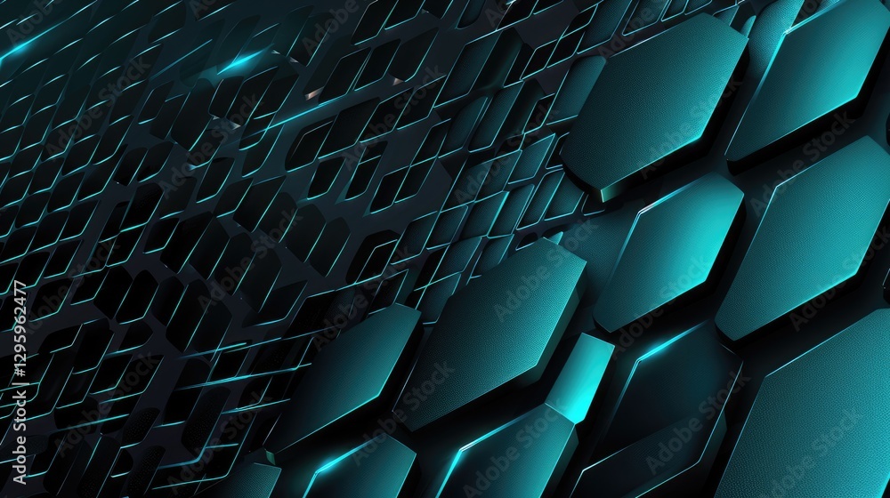 Poster diagonal lines with neon teal glow on dark background. digital artwork for modern and futuristic des