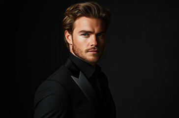 Fototapeta premium Photograph of a confident, handsome man in a black suit