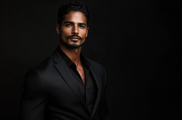 Obraz premium Photograph of a confident, handsome man in a black suit