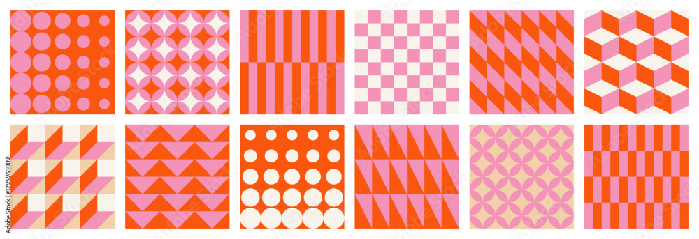 Wall mural big set of abstract contemporary seamless patterns of simple geometric shapes on a light background,