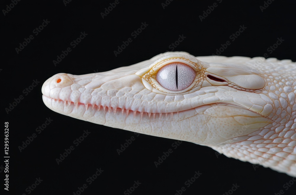 Poster close-up profile of an albino snake with distinctive features and textured skin against a dark backg