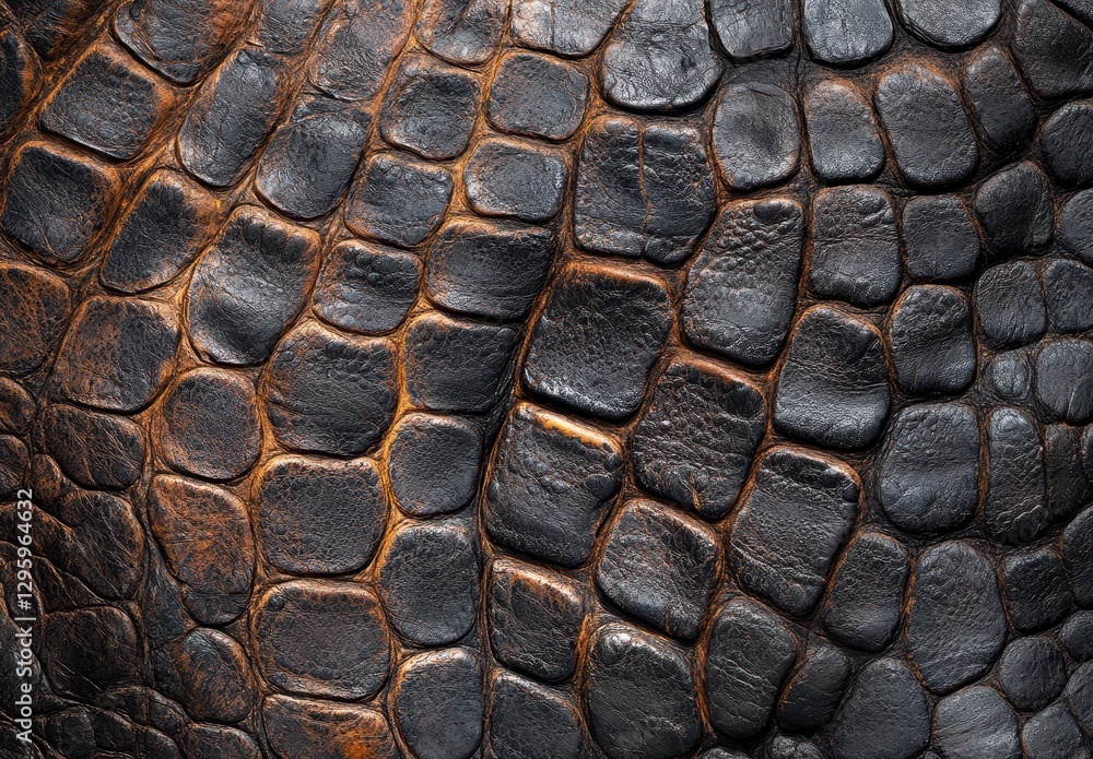 Poster close-up texture of dark brown leather with scales and deep grooves for background or design use in 