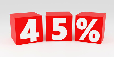 Inscription made by red 45 percent on grey podium, soft light, smooth background, 3d rendering