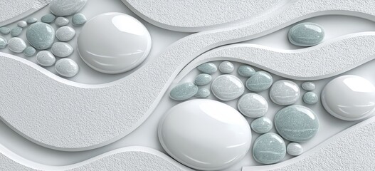 Elegant White And Gray Pebbles In A Flowing Abstract Pattern With Glossy And Textured Surfaces