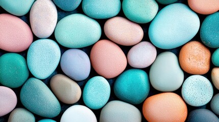Soft Pastel Colored Pebbles In A Harmonious Natural Arrangement With Smooth Textured Surfaces