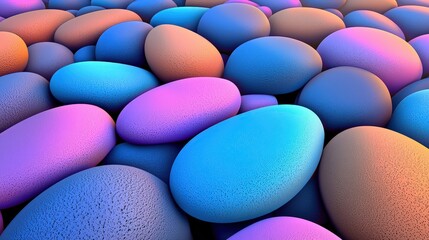 Vibrant Gradient Pebbles In Shades Of Blue, Purple, And Orange With Smooth Textures