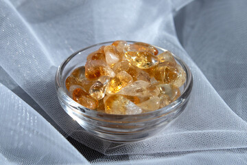 Citrine yellow gem geode crystals geological mineral as nice background close up