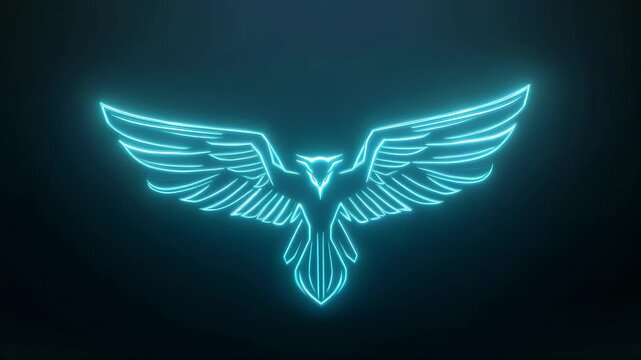 A neon blue eagle emblem glows against a dark background, symbolizing strength, power, and futuristic design. The digital artwork blends modern aesthetics with a cyberpunk feel.