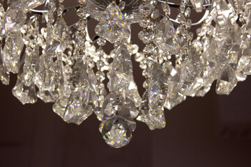 Golden chandelier for restaurants decor Narrow focus line, shallow depth of field