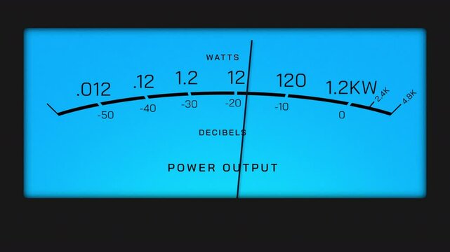 VU Meter DisplayAnalog VU Meter Close-Up With Glowing Blue Light And Needle Movement Loop