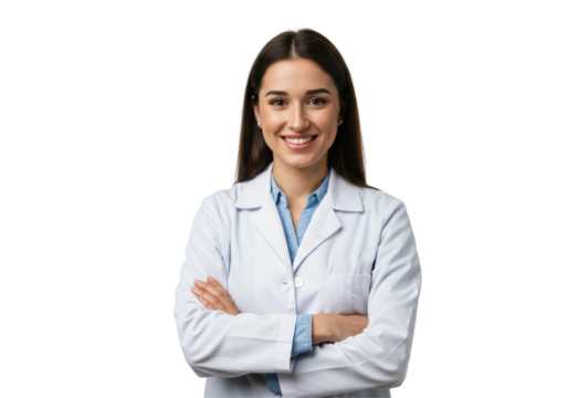Isolated Cheerful Young Woman Doctor Crossing Arms