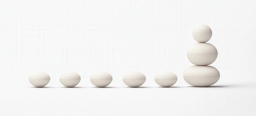 Minimalist White Pebbles Arranged In A Conceptual Growth Progression On A Clean Background