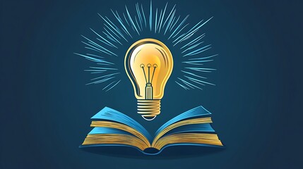 Open Book with Glowing Lightbulb  Symbol of Knowledge, Education, and Creativity