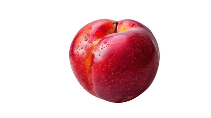 Fresh red plum with water droplets on transparent background