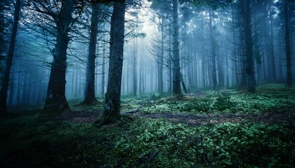 Fototapeta premium deep dark forest natural landscape scene, AI generated