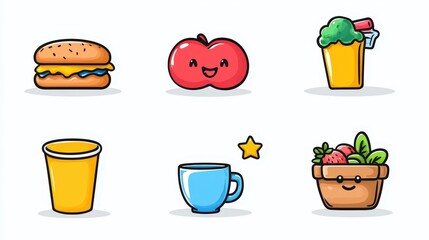 Adorable Cartoon Images Show Various Food And Drink Items