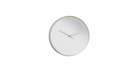 Minimalist White Wall Clock With Gold Accents on Transparent Background, PNG
