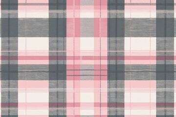Seamless Slate Gray and Pastel Pink Plaid Tartan Pattern with Light Fabric Texture