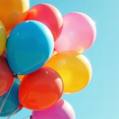 Close-up of assorted balloons on sunny background, bright, outdoors