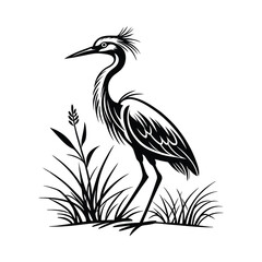 Vector Logo Of A Heron simple Lines Long Necked