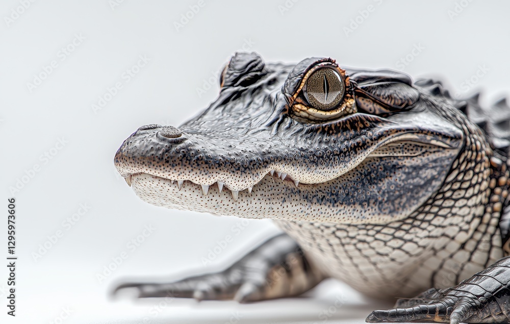Aufkleber close-up view of a detailed crocodile face highlighting textures and colors in an isolated backgroun