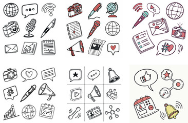Naklejka premium Hand-drawn Vector Doodle Icons for Social Media and Blogging Bundle Set.