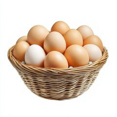 Basket Filled with Fresh Eggs on White Background for Farm Fresh Displays