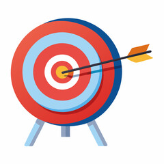 Archery target with arrow hitting center on white background