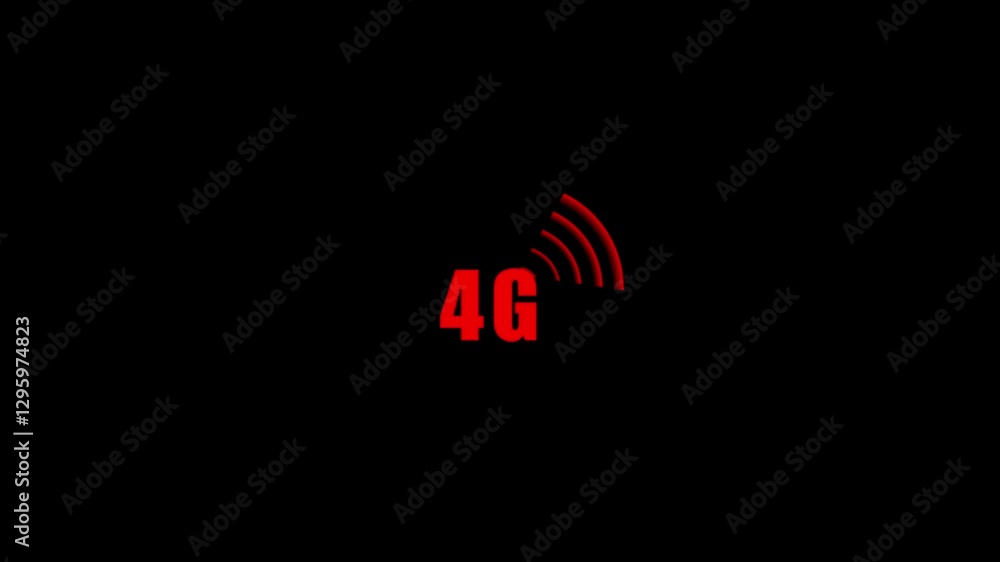 Poster 4g cellular network tower icon with signal waves animated on a black background.4g network wireless 
