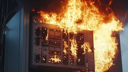 Fototapeta premium Electrical Panel Fire Outdoors (1)
